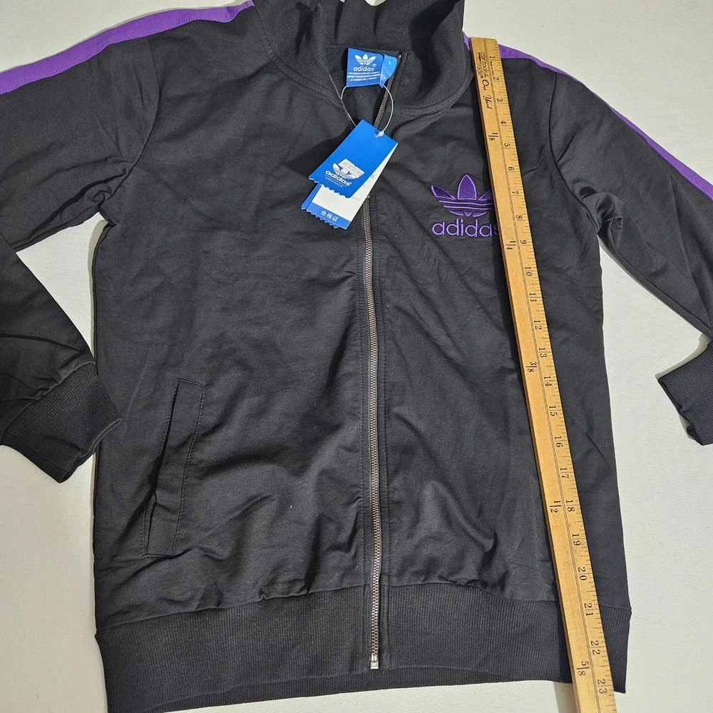 Adidas Originals Track Jacket Youth Large Black Purple Trefoil Full Zip